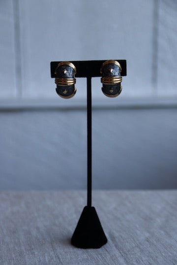 Black and Gold Clip On Earrings