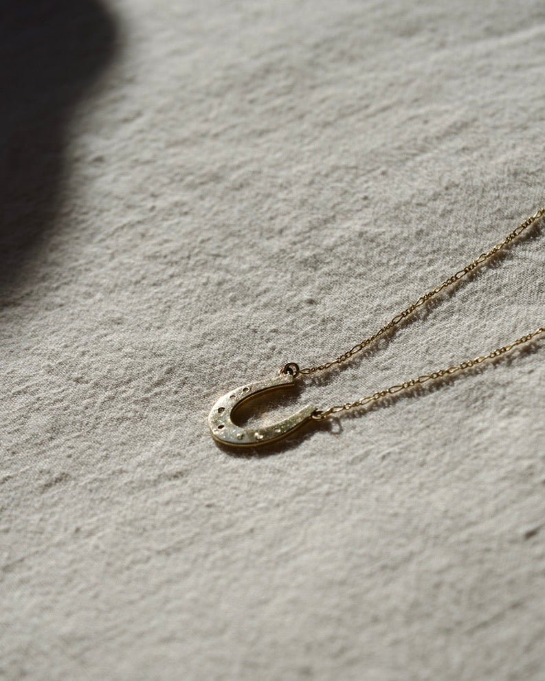 Diamond and Aquamarine Horseshoe Necklace - 14K