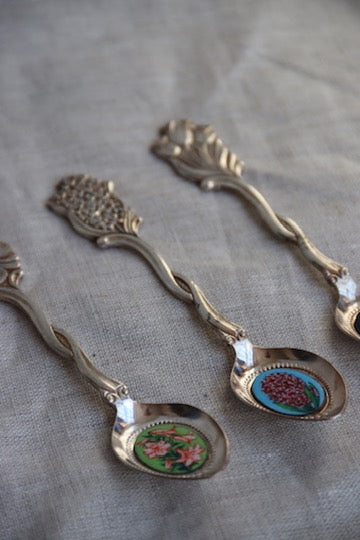 Set of Three Dutch Sterling Enamel Flower Spoons