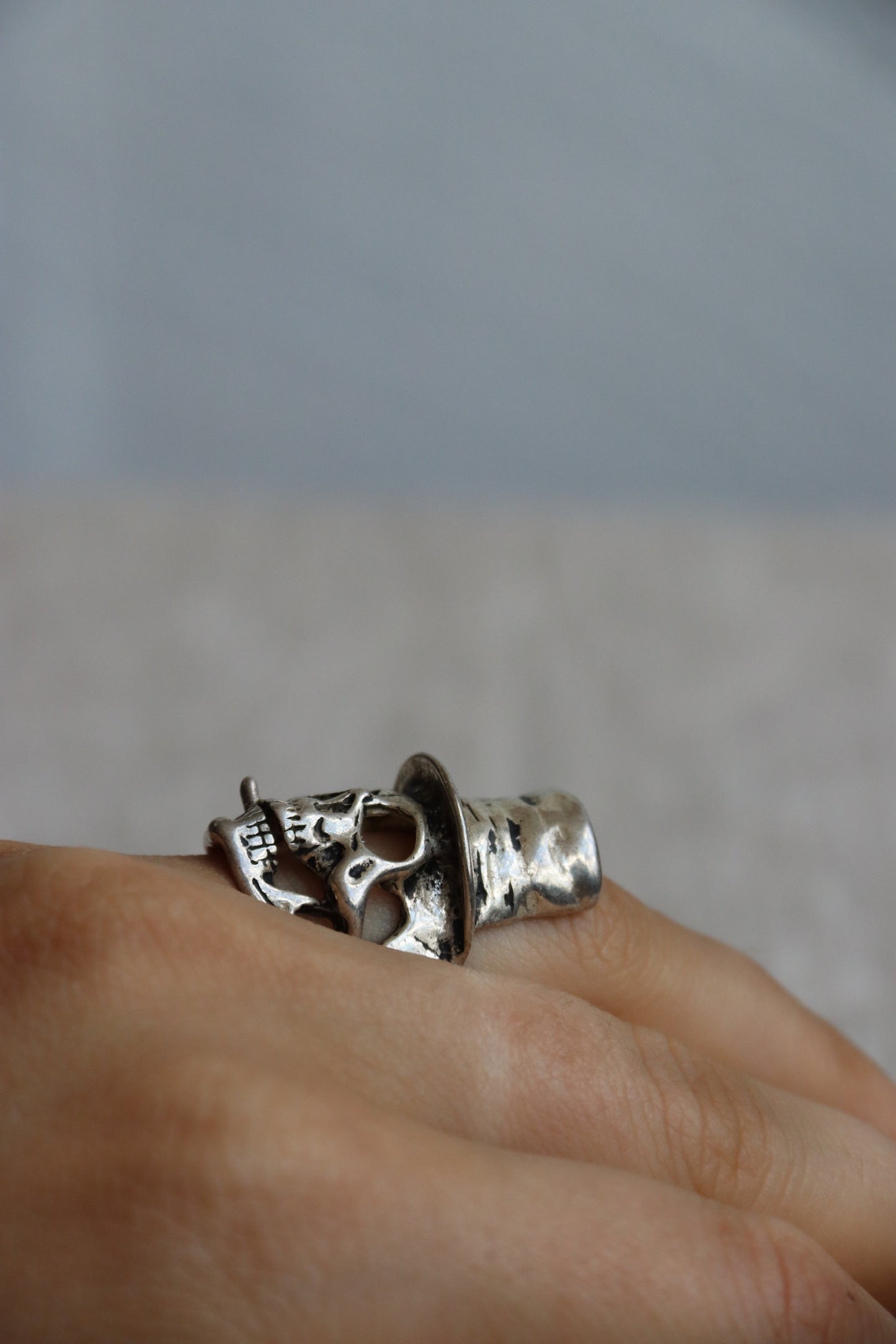 Sterling Silver Skull Ring with Top Hat