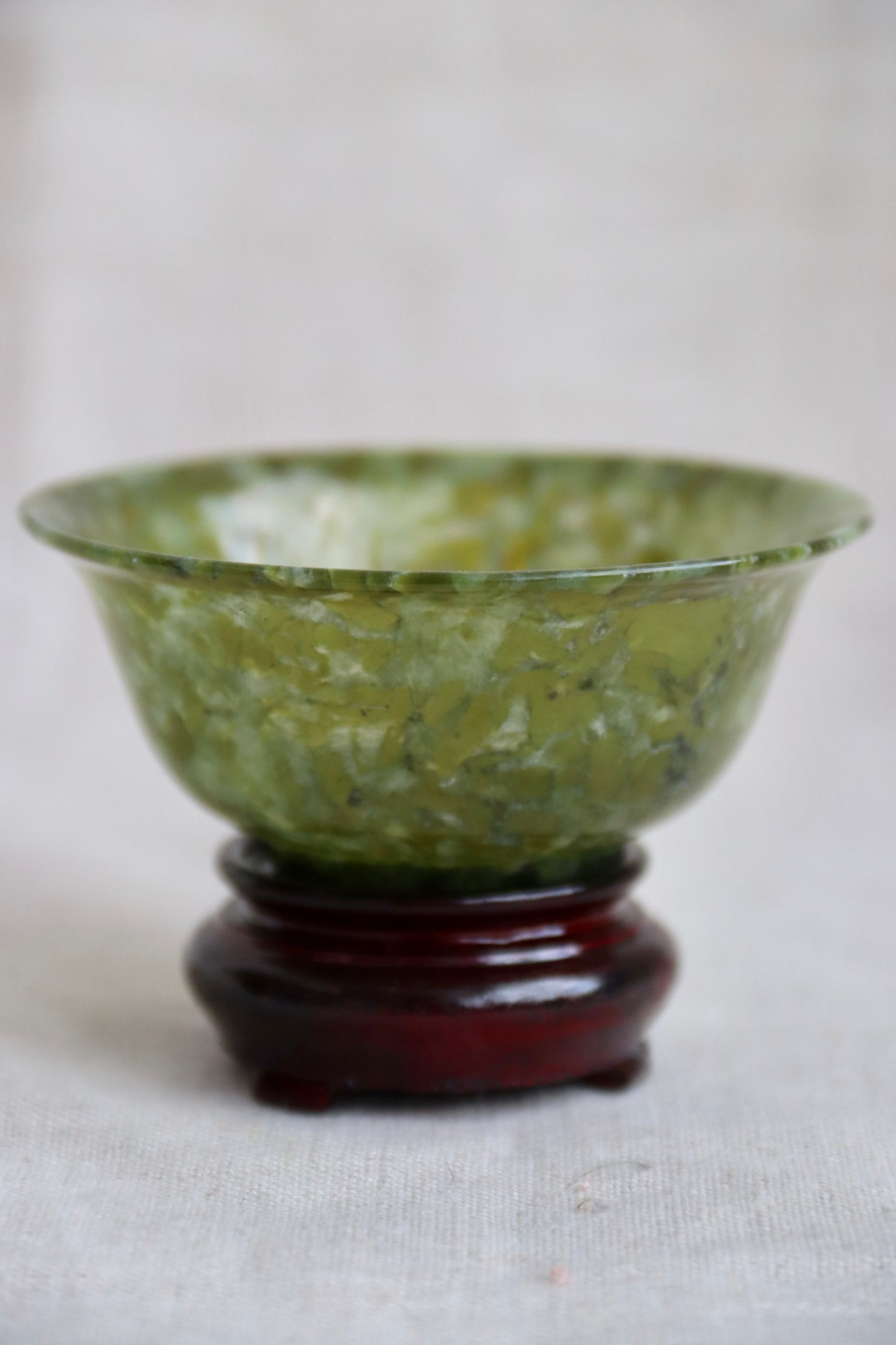 Antique Mini Spinach Jade Bowl with Stand