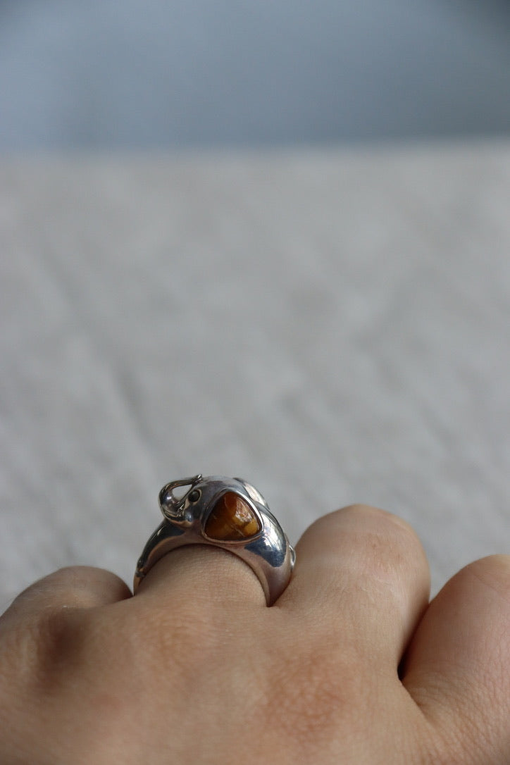 Sterling Silver Elephant Ring with Tiger's Eye Ears