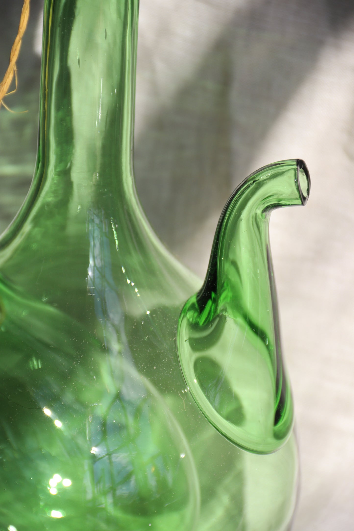 Bright Green Handblown Glass Italian Decanter with Ice Chamber