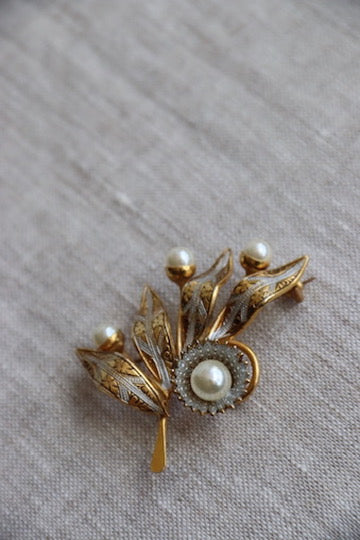 Gold and Pearl Floral Pin