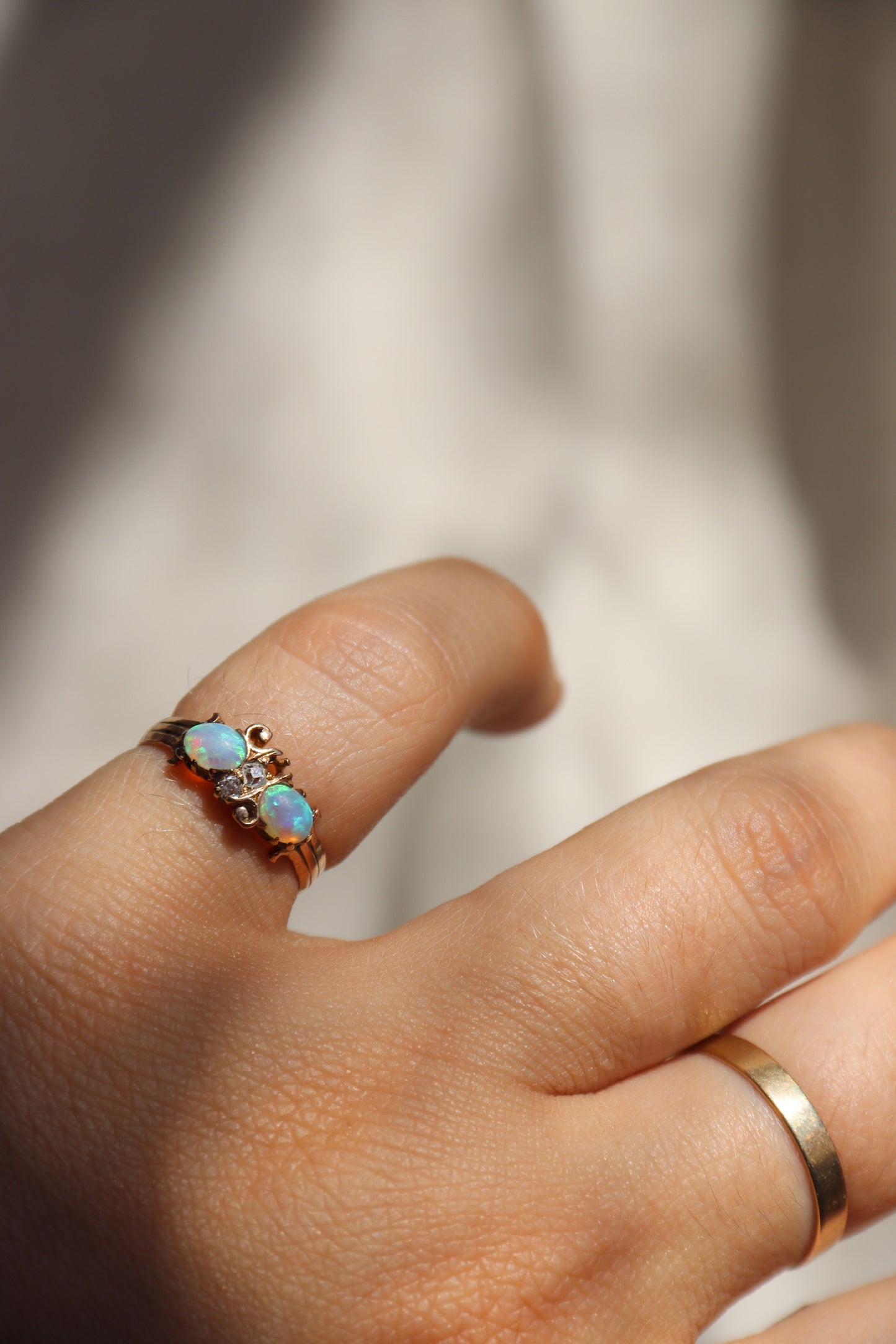 Antique 14K Gold Opal and Diamond Ring - as is