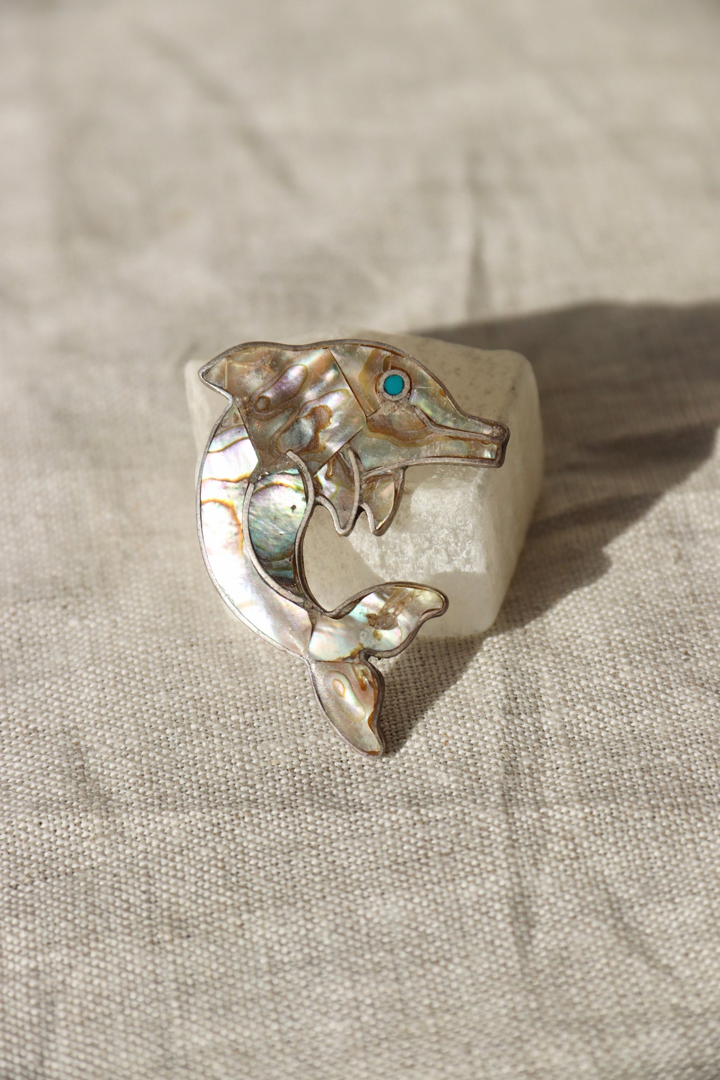 Abalone Inlay Dolphin Pendant - 950 Sterling Silver