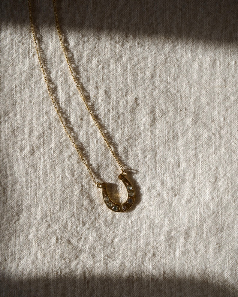 Diamond and Aquamarine Horseshoe Necklace - 14K