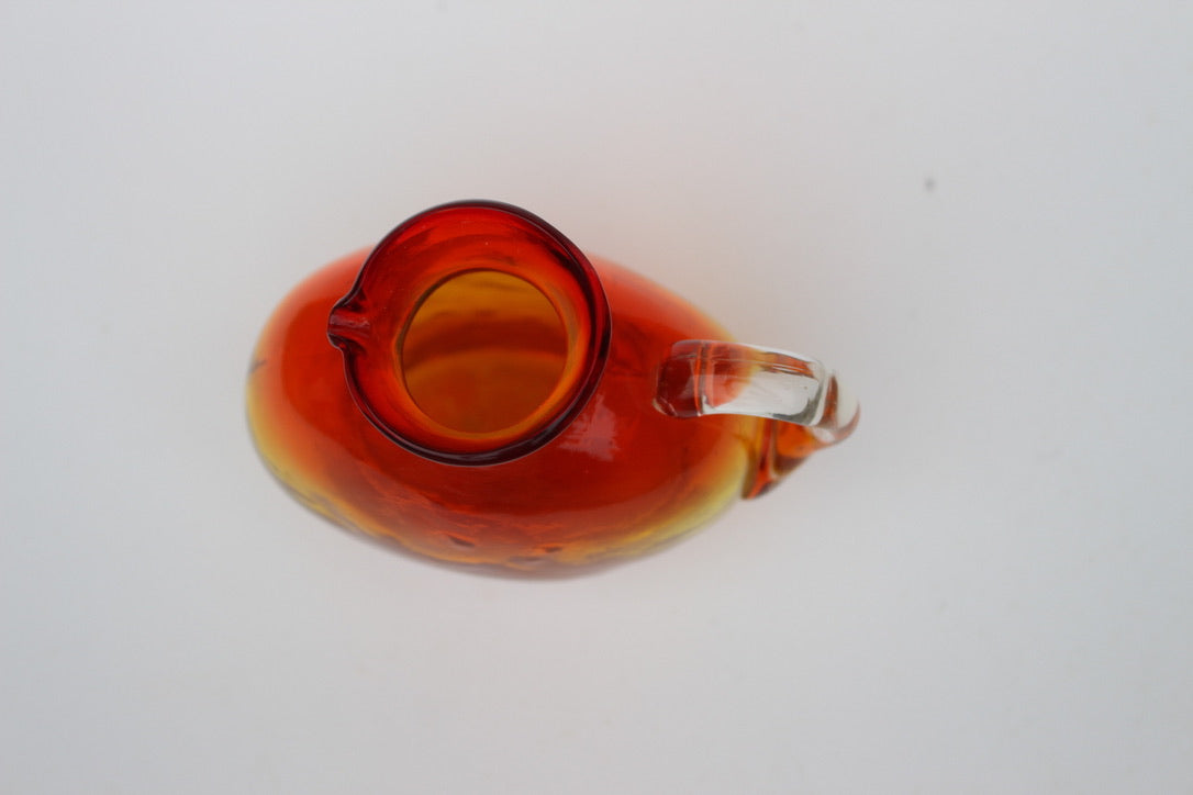 Hand Blown red and orange vase with handle