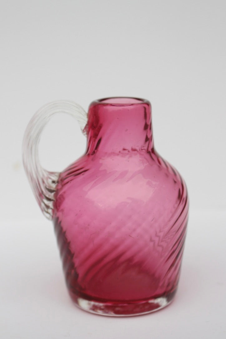 Mini hand blown maroon glass pitcher/vase
