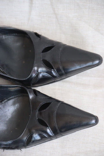 Prada Black Leather Cut Out Heels - 10