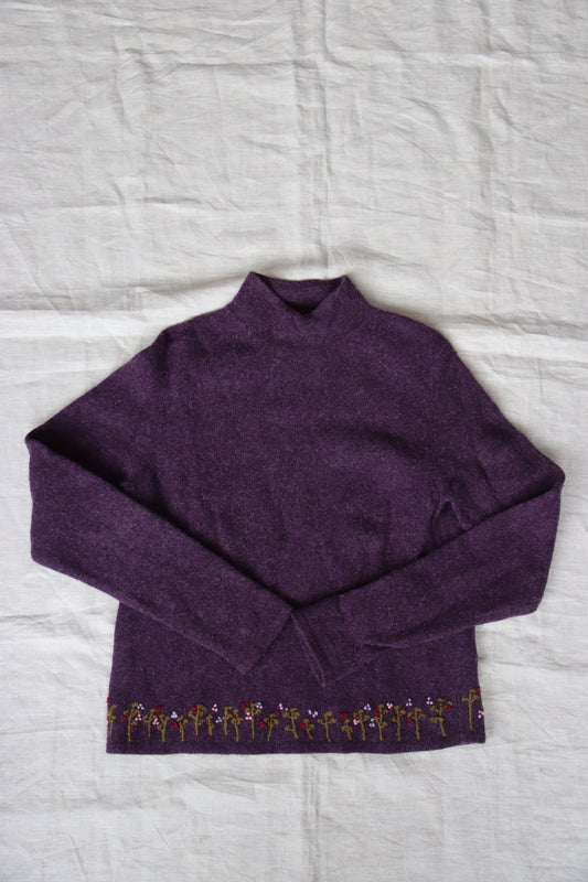 Ann Taylor Embroidered Purple Sweater