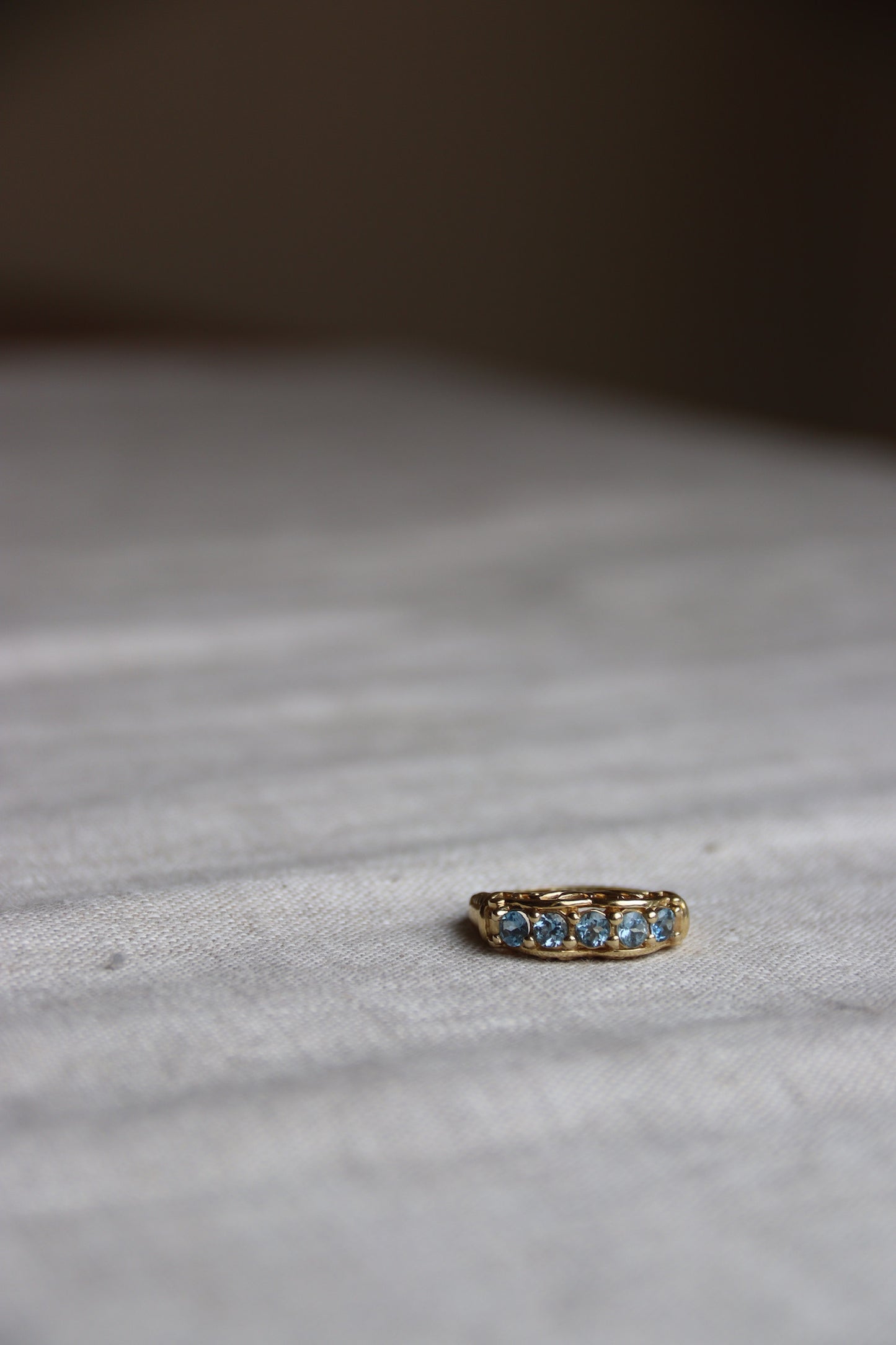 Aquamarine Ring with Scalloped and Floral Openwork Gallery - 14K