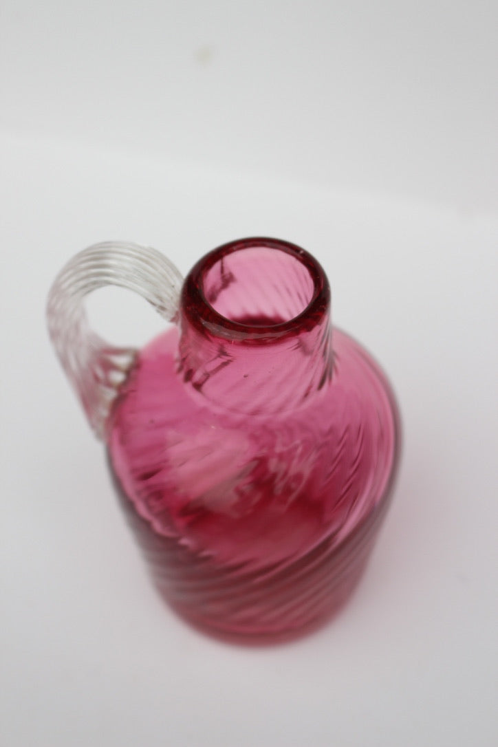 Mini hand blown maroon glass pitcher/vase