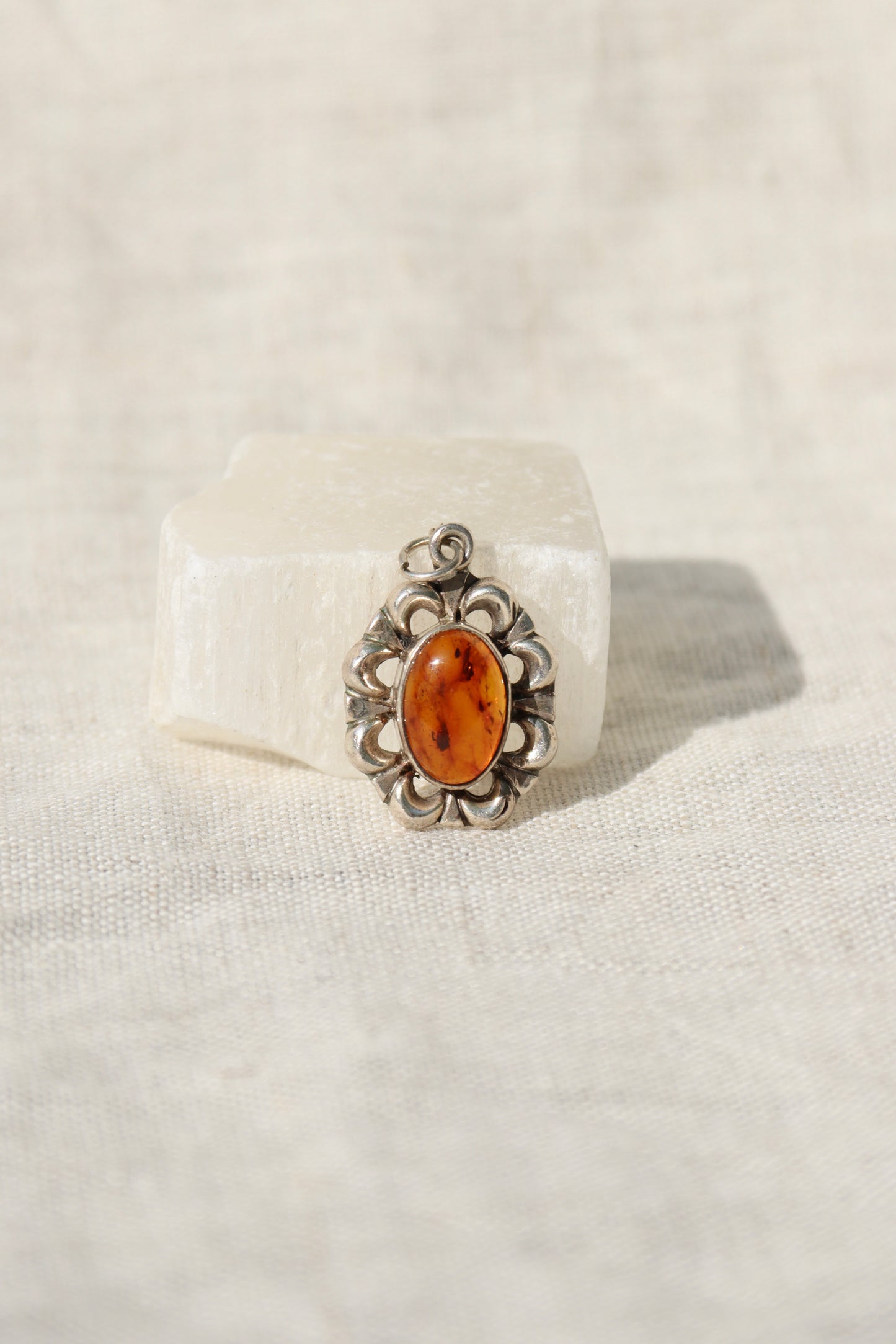 Sterling Silver Scalloped Amber Pendant