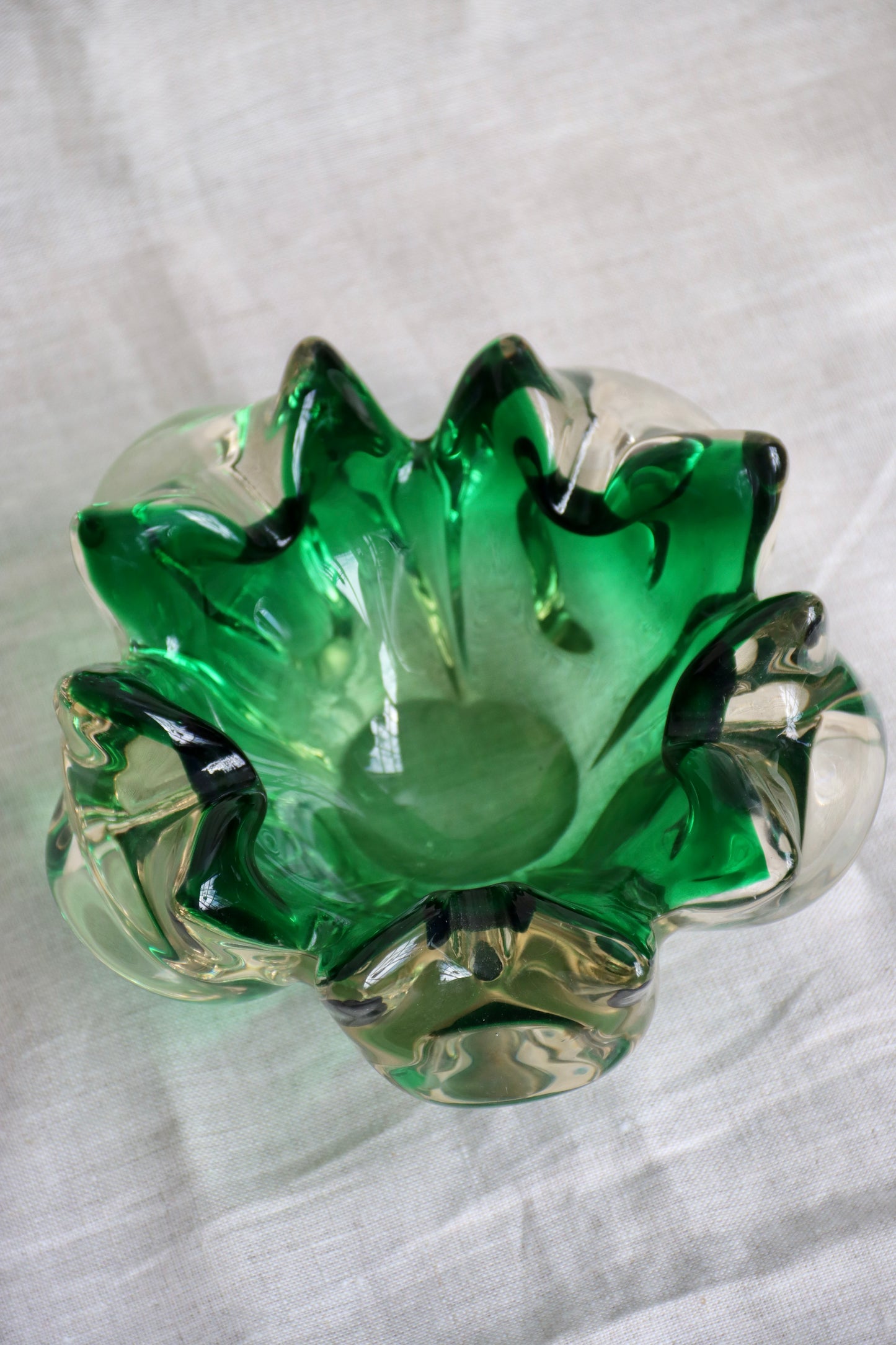 Murano Style Green Glass Ashtray
