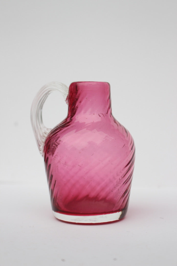 Mini hand blown maroon glass pitcher/vase