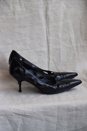 Prada Black Leather Cut Out Heels - 10