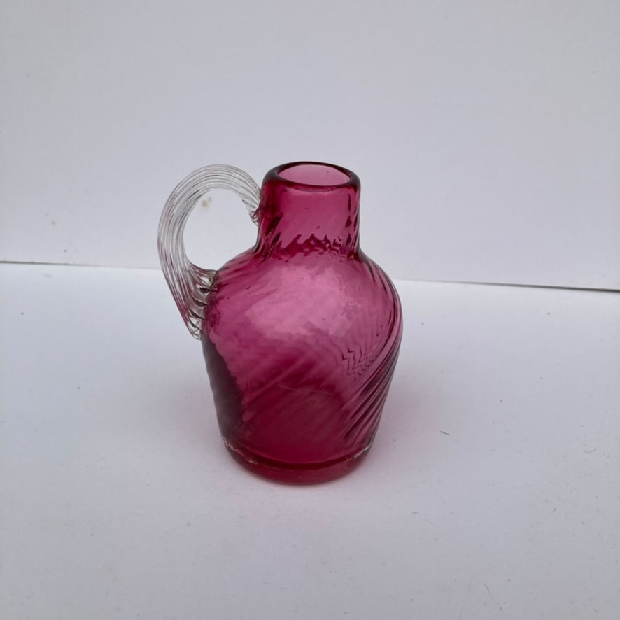 Mini hand blown maroon glass pitcher/vase