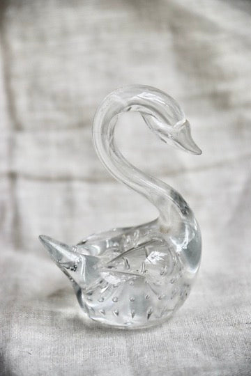 Pair of Clear Glass Swans