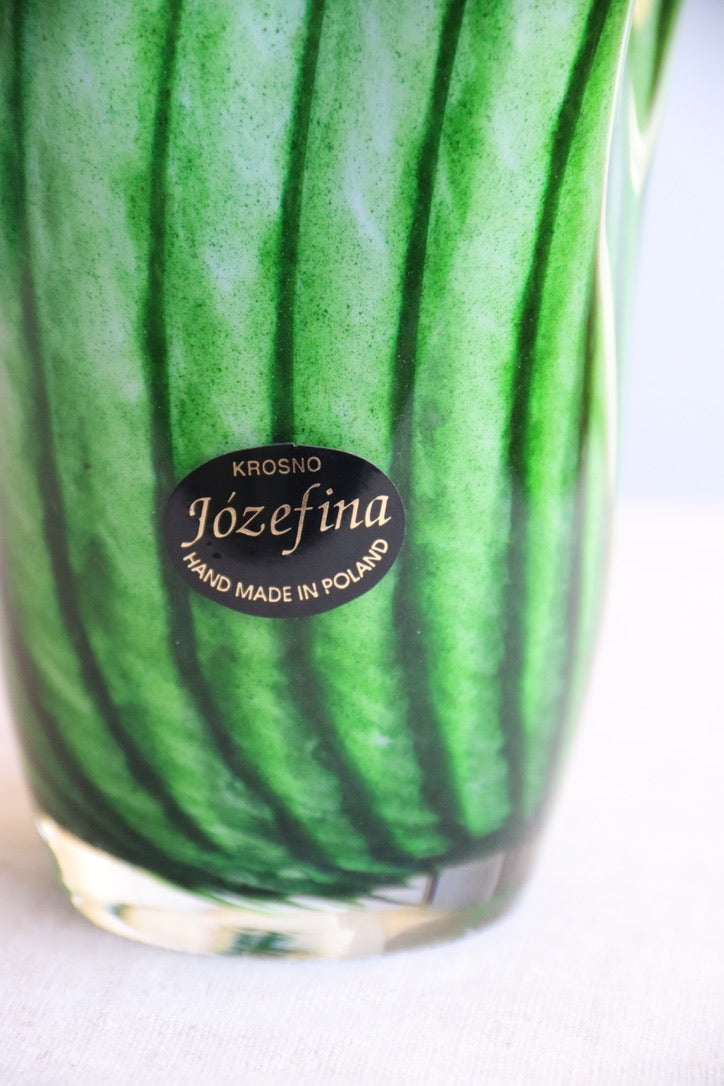 Krosno Józefina Green and Blue Wavy Blown Glass Vase