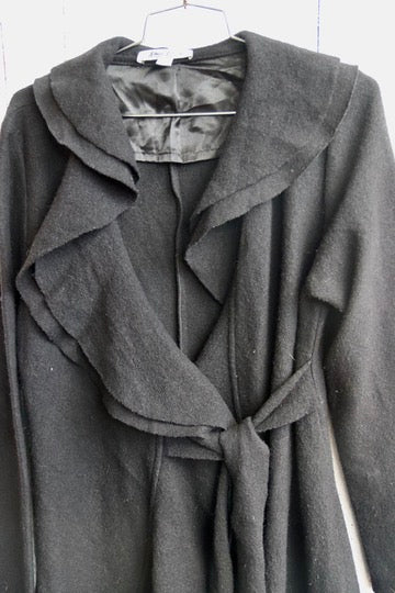 Vintage Katherine Barclay Black Ruffled Wool Coat - M
