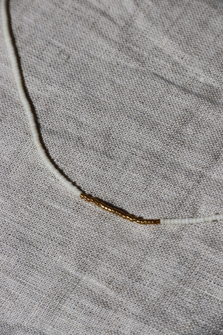 Sidai Designs White and Gold Beaded Necklace