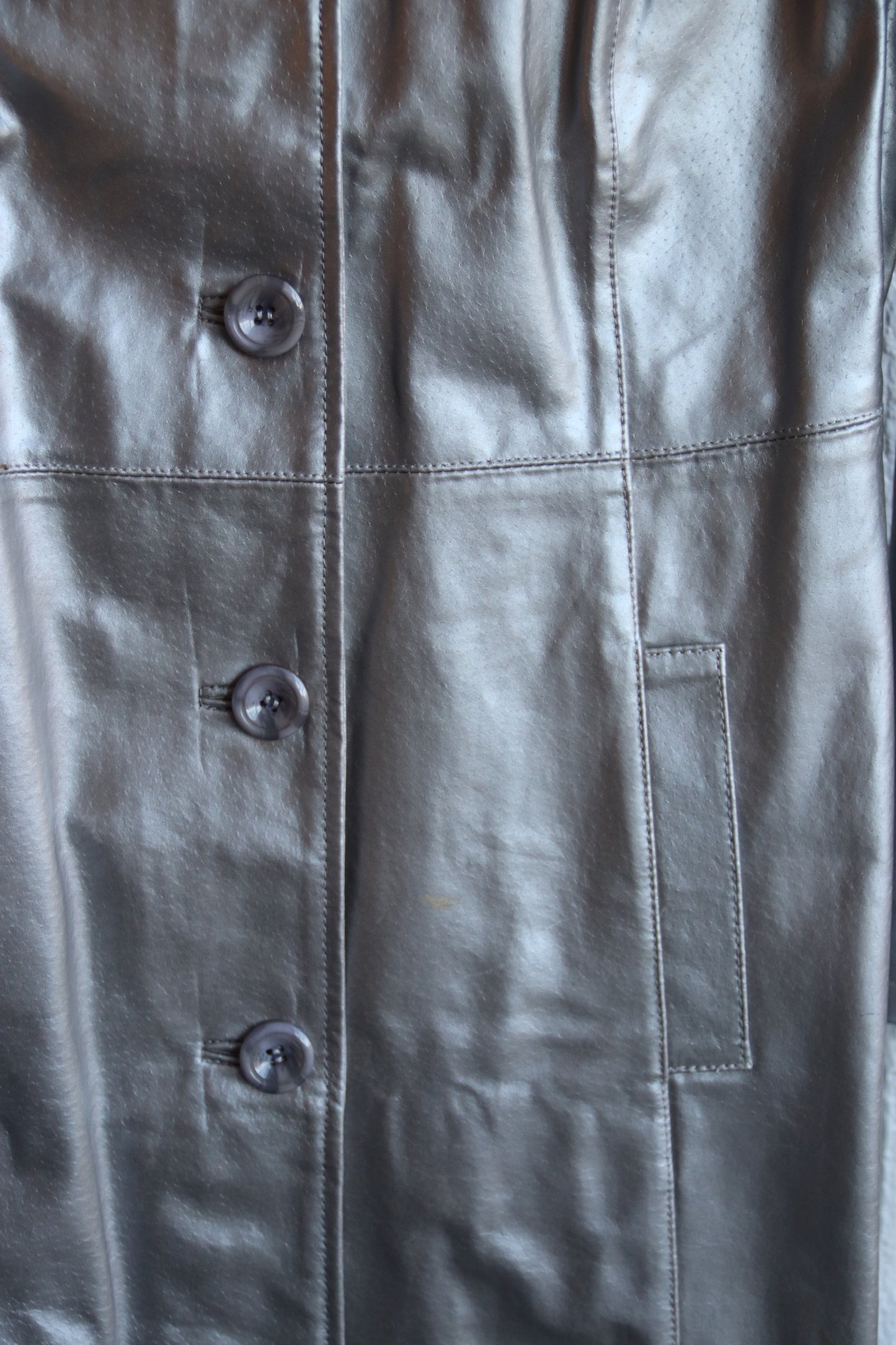 Metrostyle Silver Leather Coat