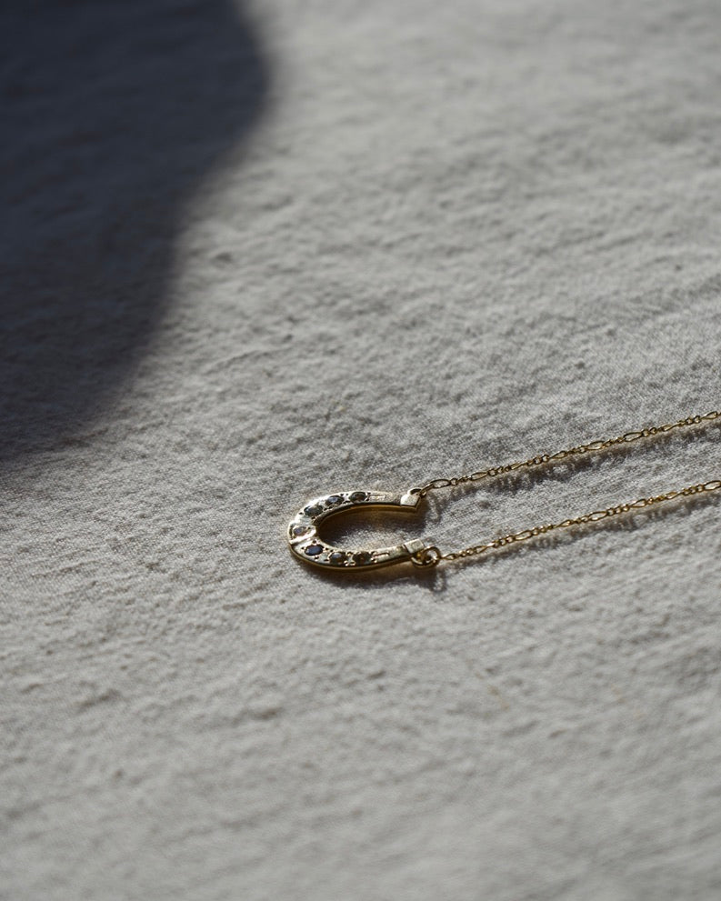 Diamond and Aquamarine Horseshoe Necklace - 14K