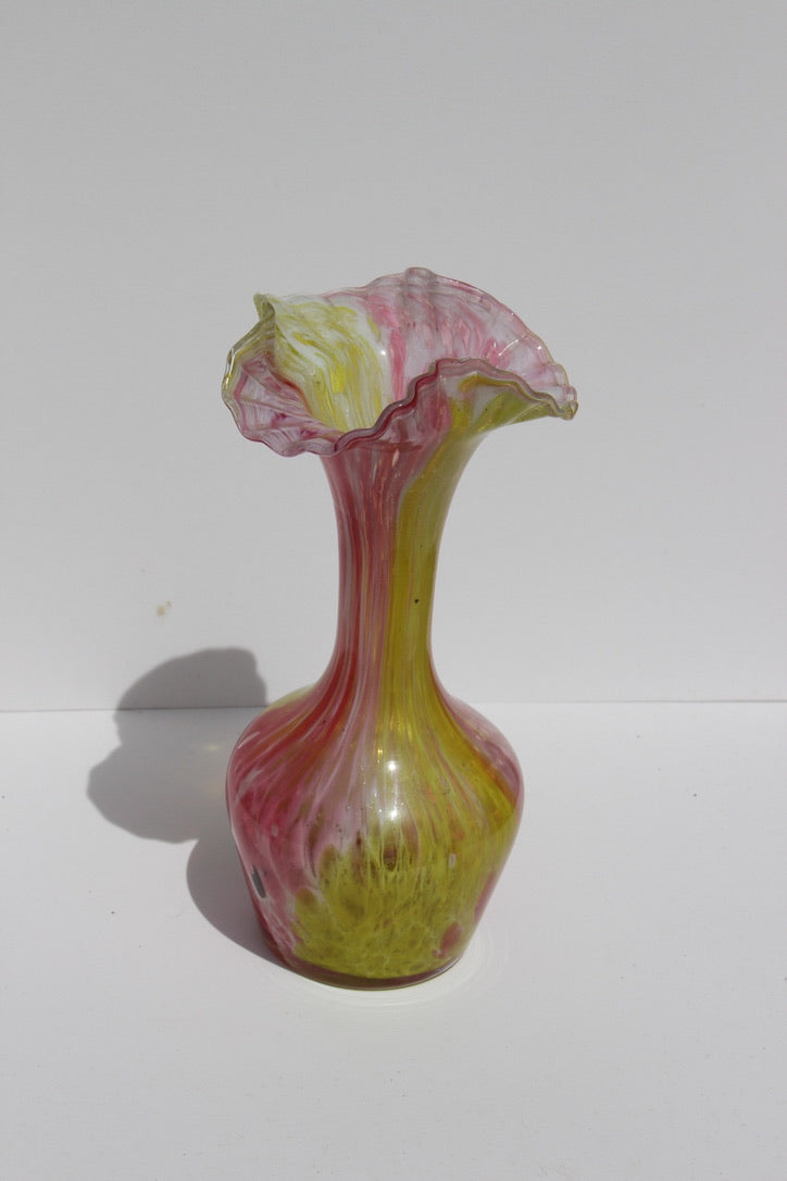 Hand Blown glass pink and yellow vase