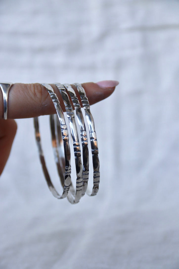 set of 4 Mexico Sterling Silver Stamped Bangle Bracelet