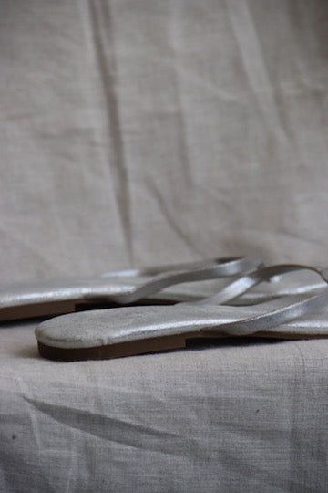 Calypso St. Barth Silver Leather Penny Flip Flops - 10