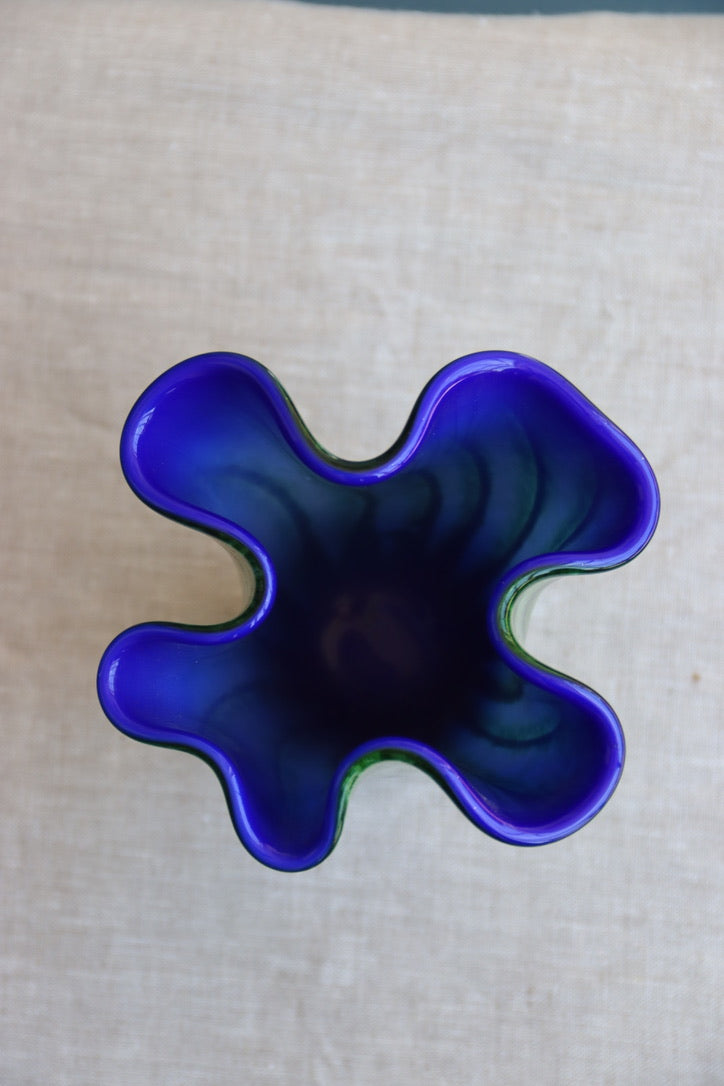 Krosno Józefina Green and Blue Wavy Blown Glass Vase