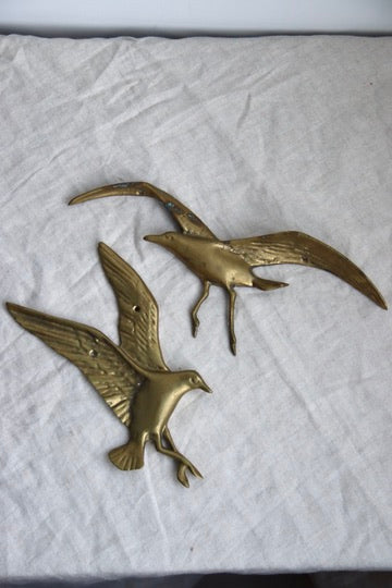 Set of Two Brass Flying Bird Wall Art