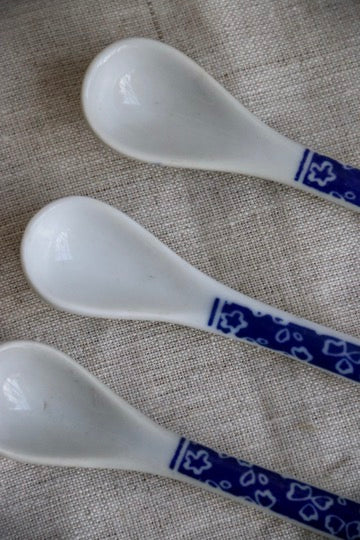 Set of 3 St Dalfour Blue and White Ceramic Jam Spoons