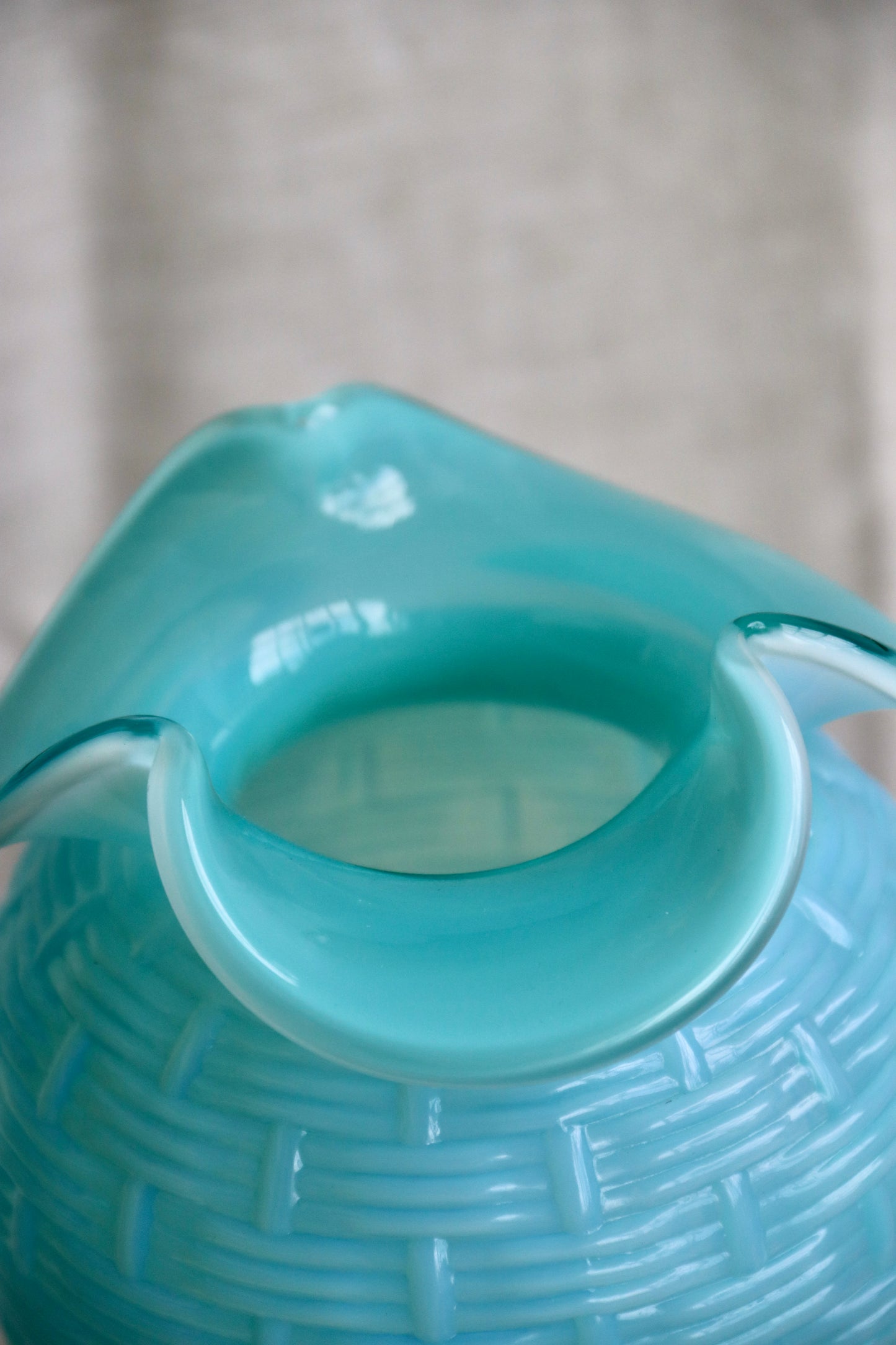 Vintage Fenton Opaline Blue Basketweave Vase