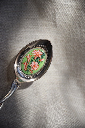 Set of Three Dutch Sterling Enamel Flower Spoons