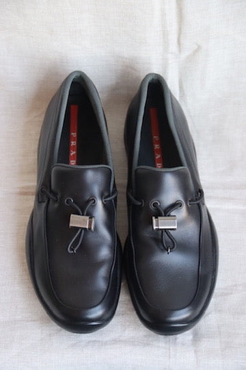Prada 2352 Slip On Black Leather Loafers - 40