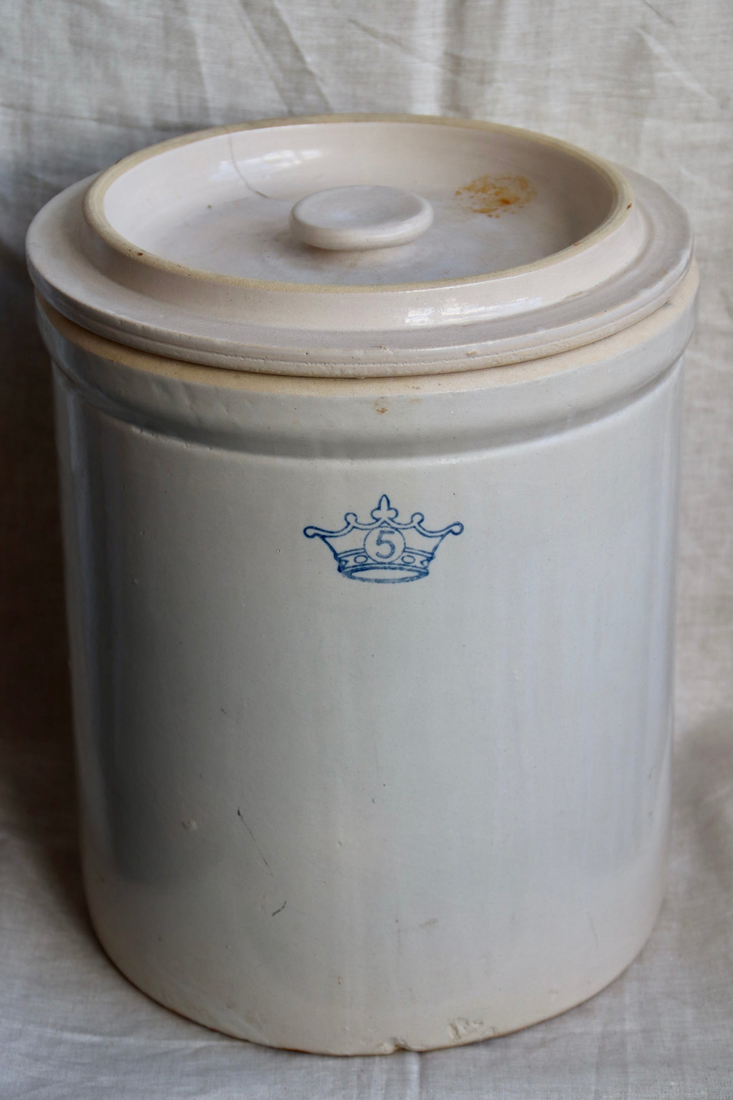 Vintage Large Robinson Crown Stoneware Container with Lid