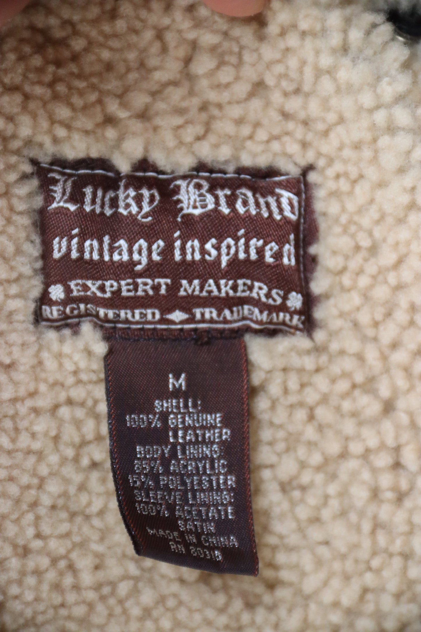 Lucky Brand Brown Leather Faux Shearling Mid-Length Jacket