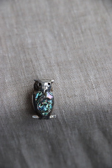 Sterling Silver Owl Pin with Mother of Pearl