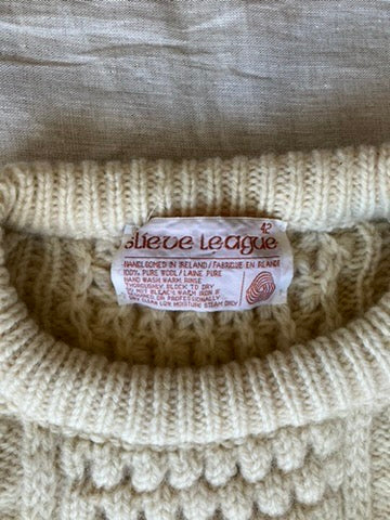 Slieve League White 100% Wool Irish Fisherman Sweater