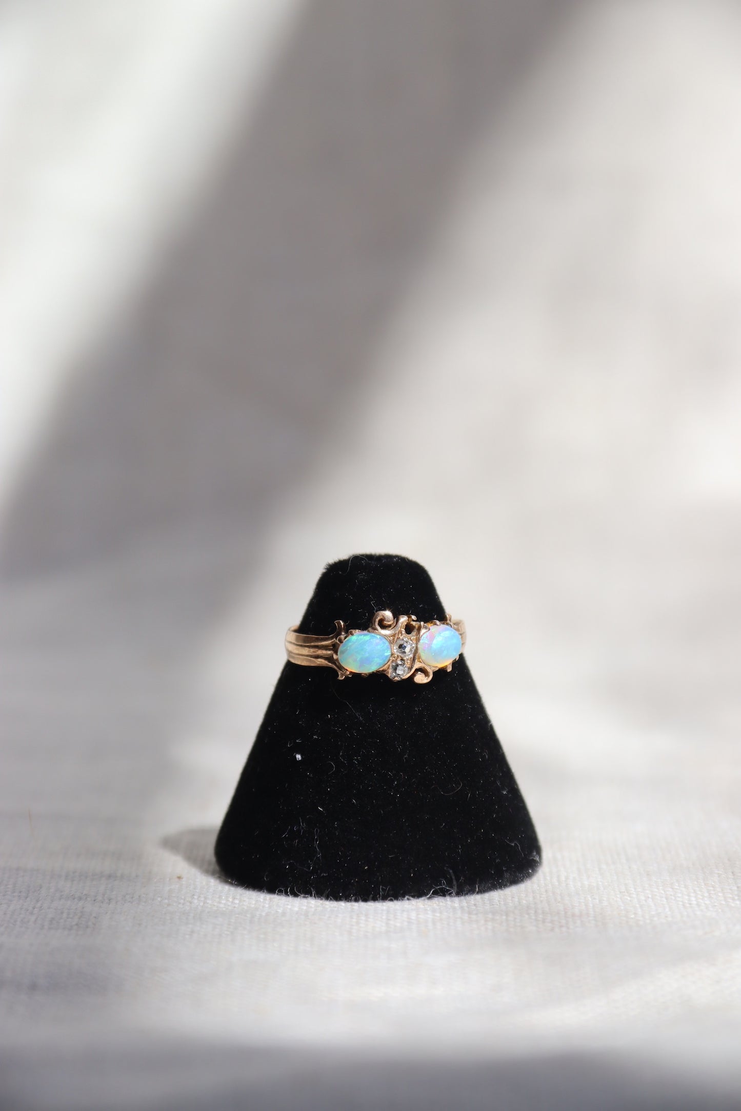 Antique 14K Gold Opal and Diamond Ring - as is