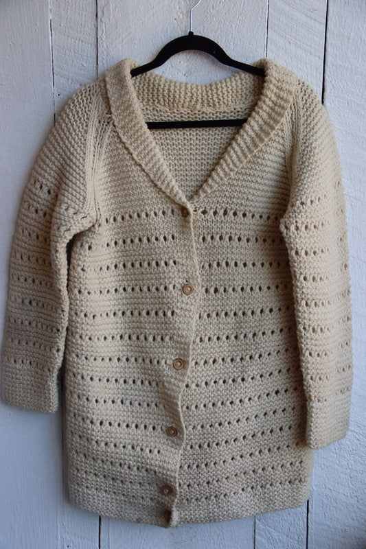 Vintage White Knit Long Sweater - as is