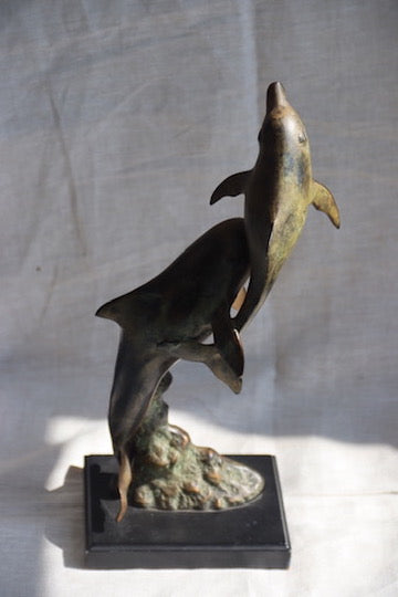 San Pacific International Patinated Brass Dolphin Sculpture