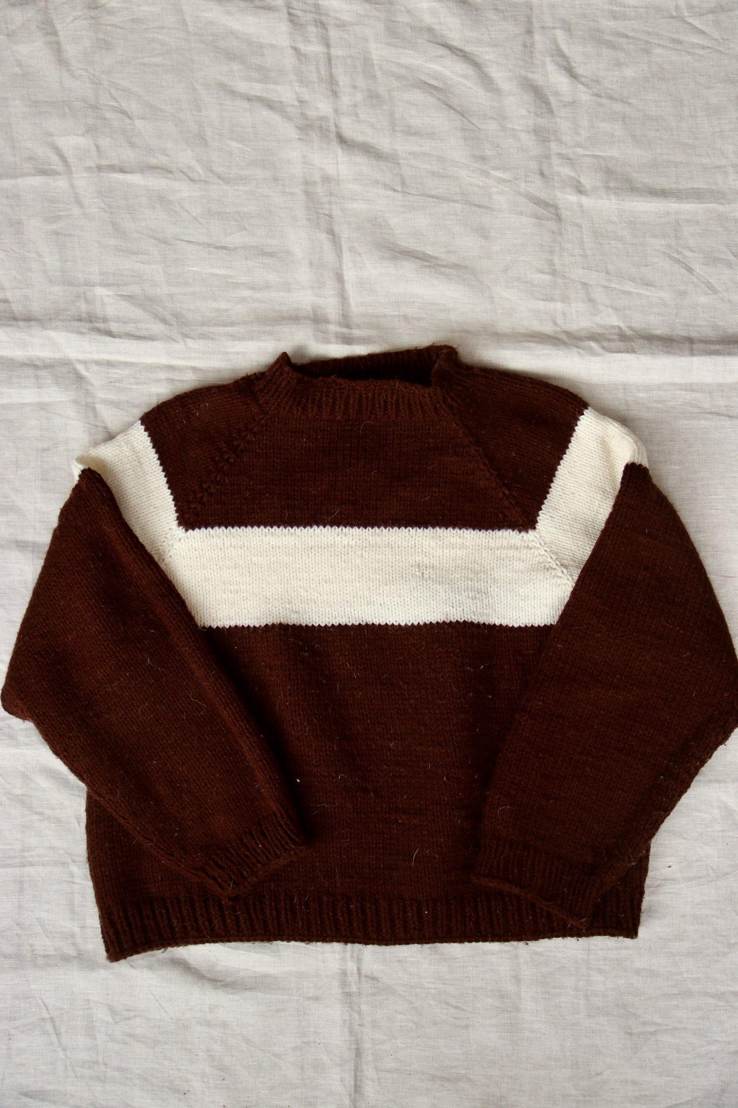 70s Hand Knit Brown and White Stripe Sweater