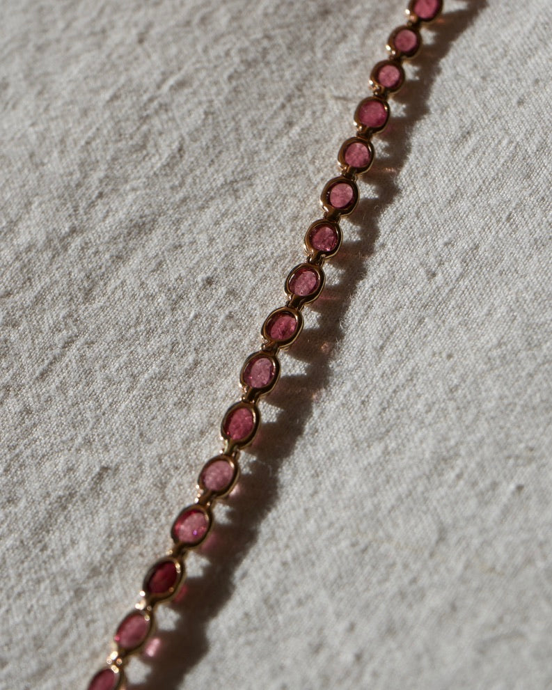 Rose Gold Pink Tourmaline Line Bracelet - 9K
