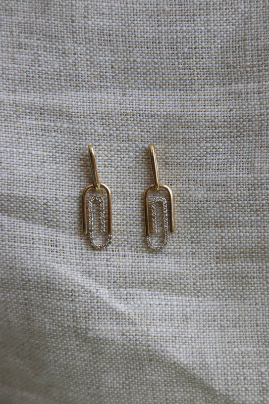 Diamond and 10k Gold Paper Clip Stud Drop Earrings