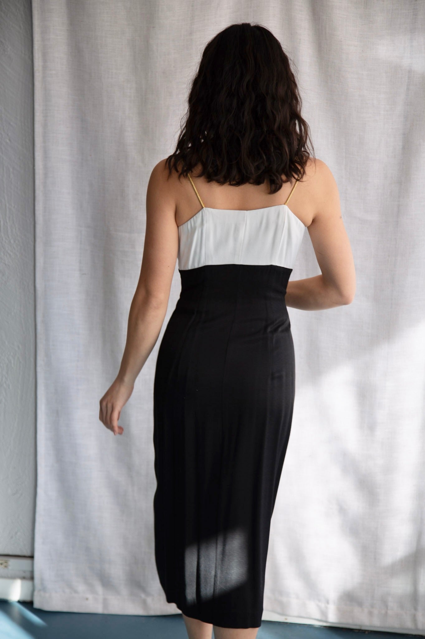 Vintage 90s Virgo II Black and White Dress with Gold Straps