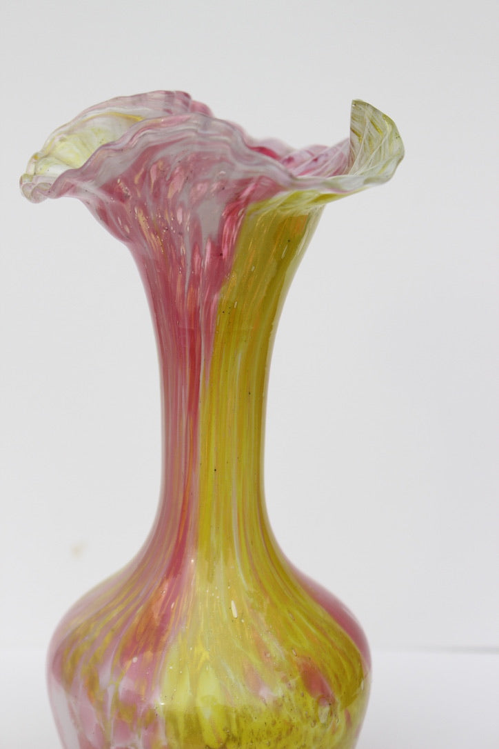 Hand Blown glass pink and yellow vase