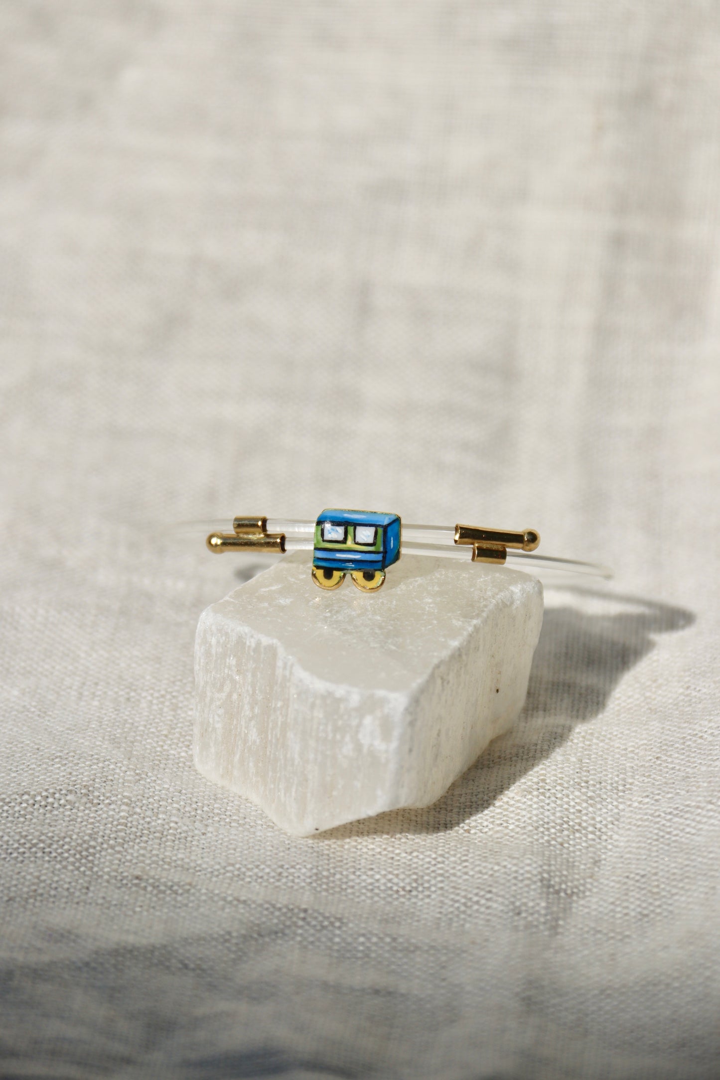 Italian Enamel Train Caboose Charm Bracelet - 18K Yellow Gold